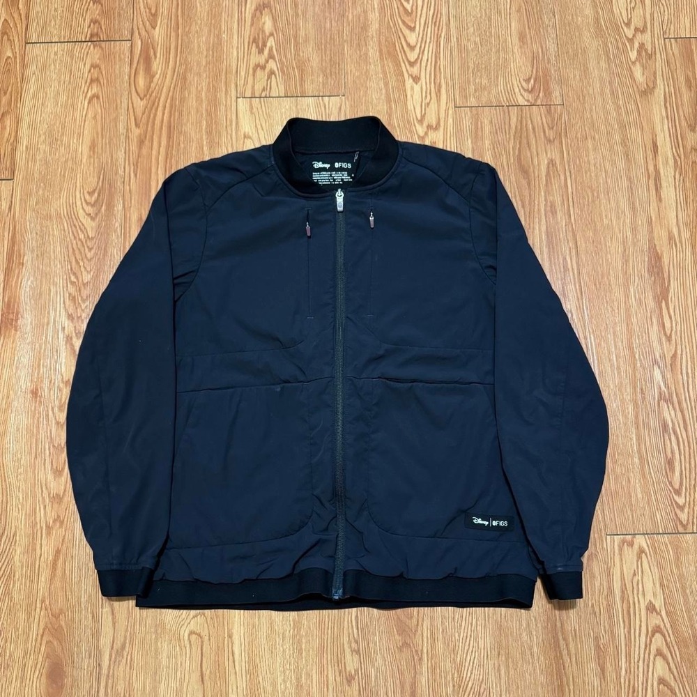 FIGS x Disney Women's Bomber Jacket Medium Full Zip Scrubs Medical Black